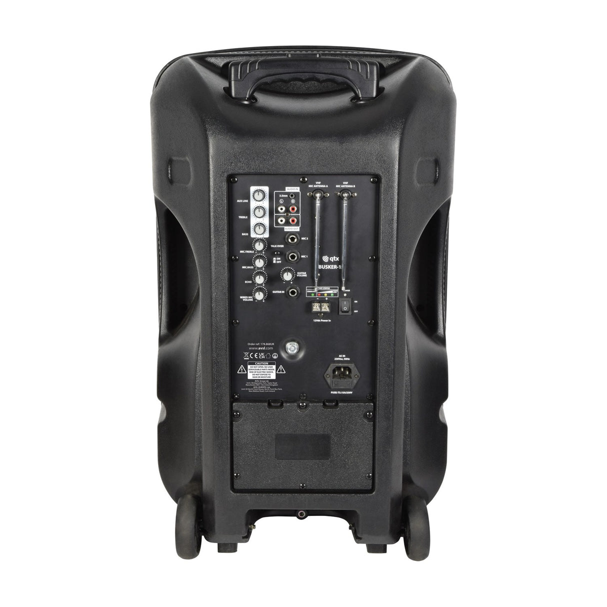 QTX Busker-15 Portable PA with VHF Mics & Media Player