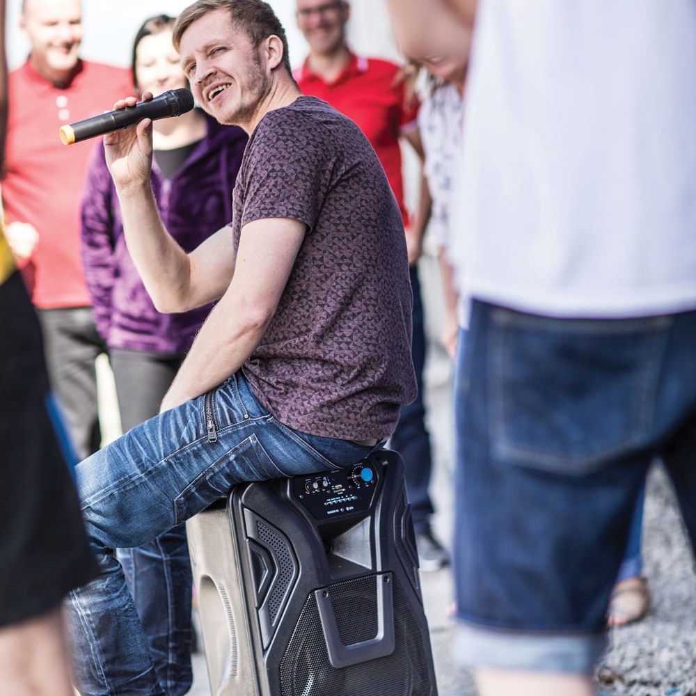QTX Busker-15 Portable PA with VHF Mics & Media Player