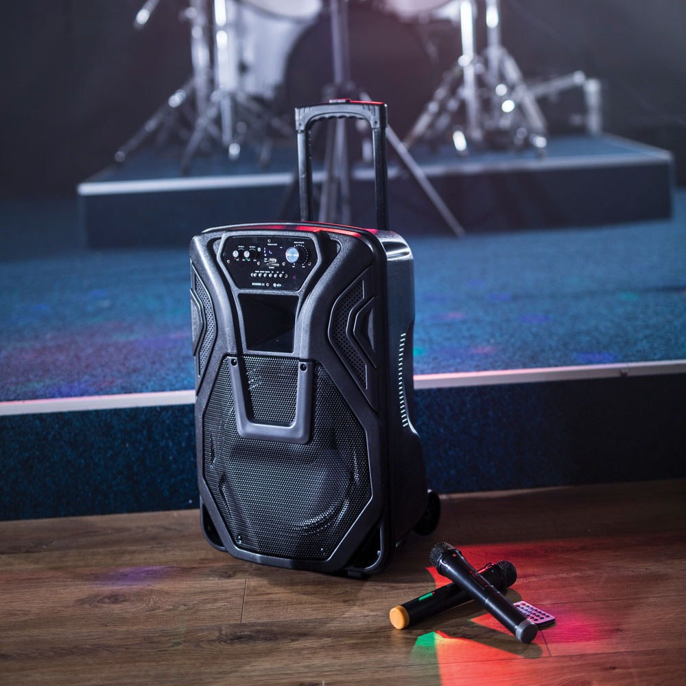 QTX Busker-15 Portable PA with VHF Mics & Media Player