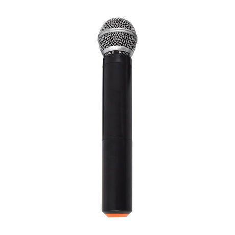 QTX QHH-175.0 VHF handheld wireless microphone with black body and silver mesh grille, shown upright on a plain white background.
