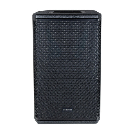 Citronic CORVA-8 400W passive PA speaker cabinet in black with mesh grille, top handle and polyurea-finished plywood enclosure on a white background.