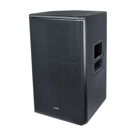 Citronic CORVA-12A 700W active PA speaker cabinet in matte black with honeycomb mesh grille and side recessed handle, shown at an angle on a white background.