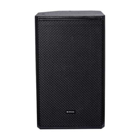 Citronic CORVA-12 passive full-range PA speaker in black with mesh grille and polyurea-finished plywood cabinet, shown front-on against a white background.