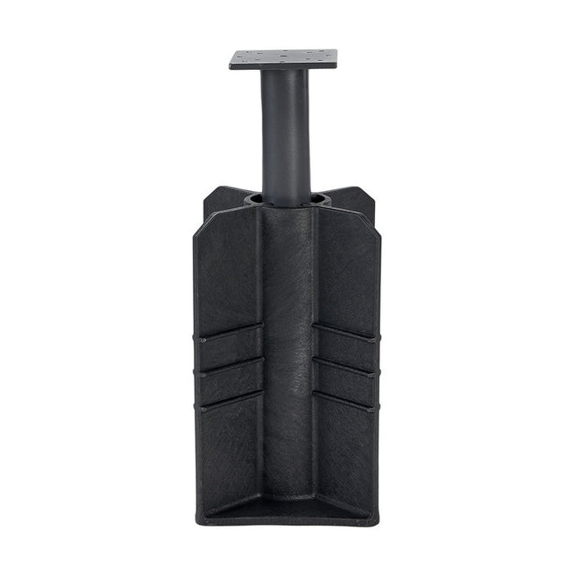 In Ground Parasol Base, 50cm, black moulded plastic ground spike with ribbed sides and steel mounting pole with square top plate, plain white background.
