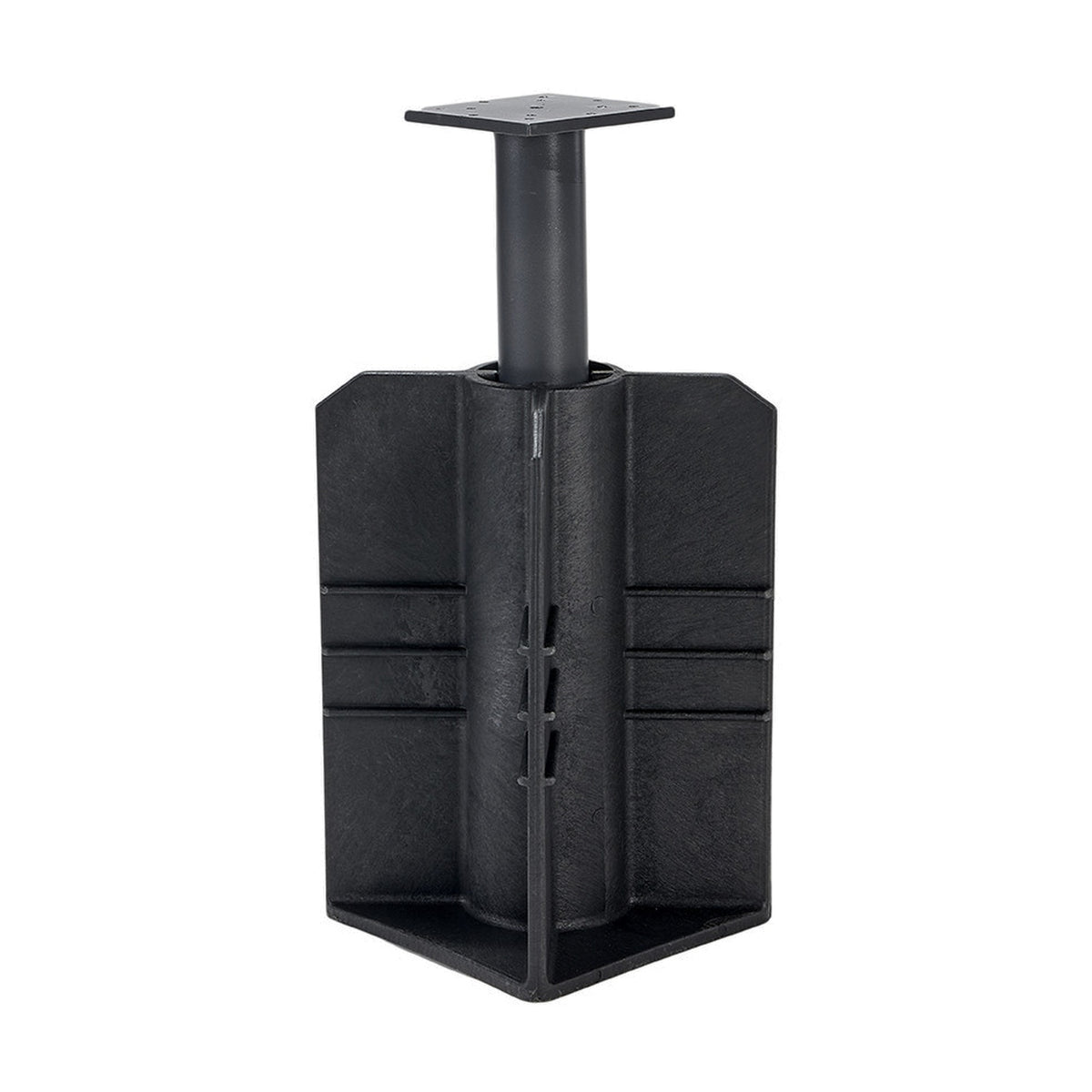 In Ground Parasol Base, 50cm, black moulded plastic ground spike with square mounting plate on a metal pole, shown on a plain white background.