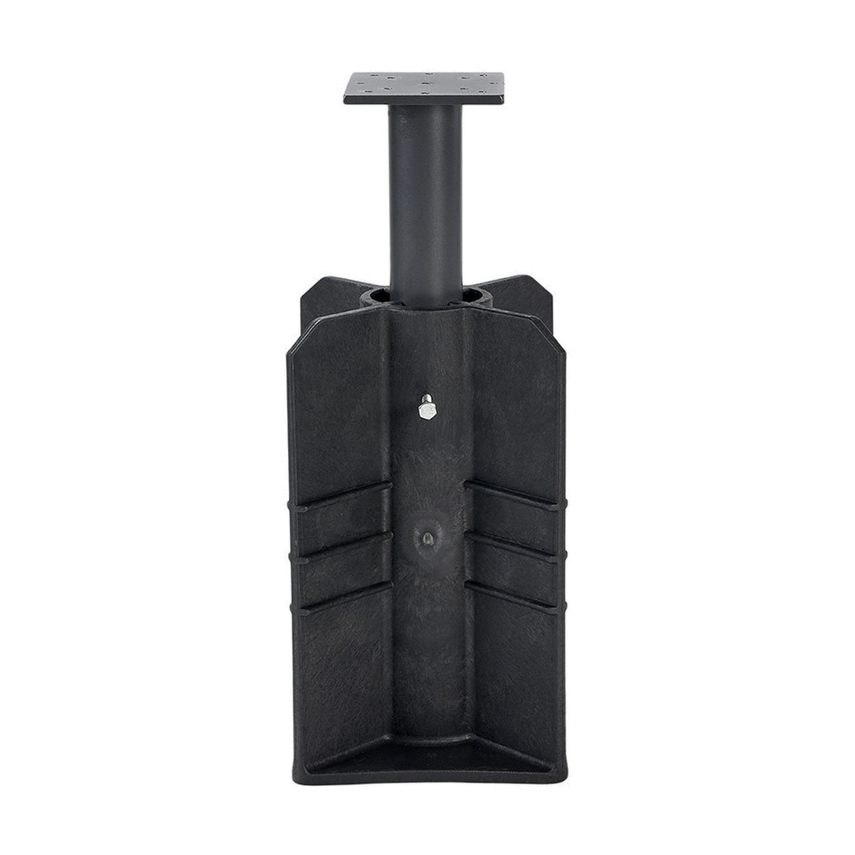 In Ground Parasol Base - 50cm in black moulded plastic, tapered ground-spike design with central steel pole and mounting plate, shown on a plain white background.