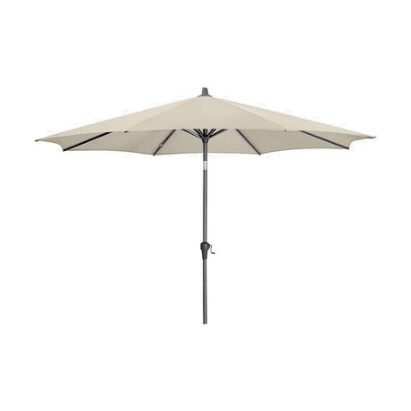Riva Champagne Parasol, 3m centre-pole garden umbrella with octagonal canopy and grey metal pole with crank handle, shown against a plain white background.