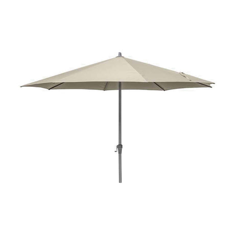 Riva Champagne Parasol - 3.5m centre-pole garden parasol with a champagne fabric canopy on a grey aluminium pole with crank handle, shown on a plain white background.