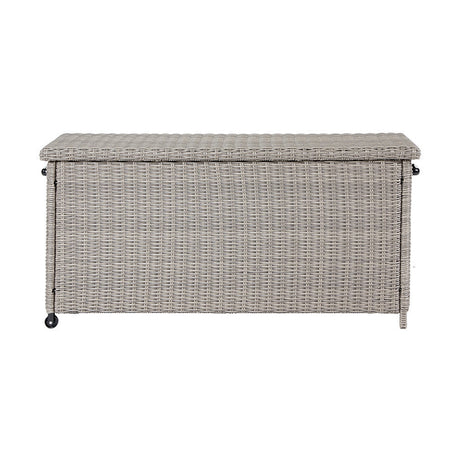 Slate Grey Small Cushion Box K/D, 64cm garden storage box with hinged lid, synthetic woven finish and castors, shown against a plain white background.