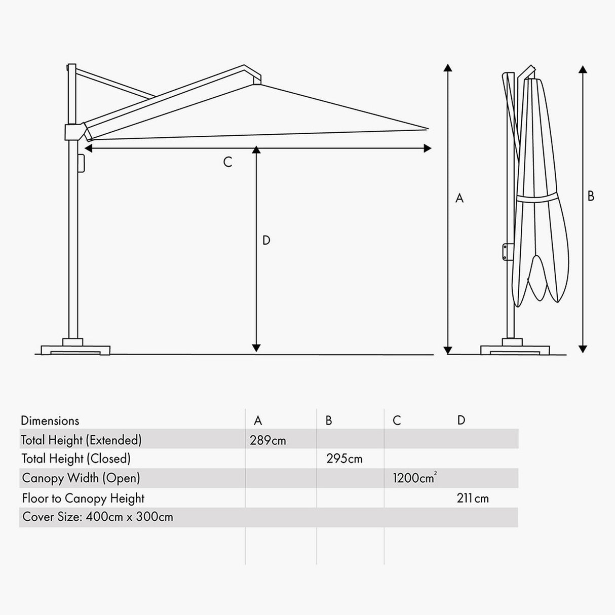 Icon Premium T1 4mx3m Rectangular Manhattan Grey Parasol - 4m