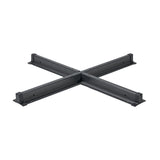 Steel Parasol Cross Base in matte black finish, four flat arms meeting at a central hub with mounting holes, shown on a plain white background.