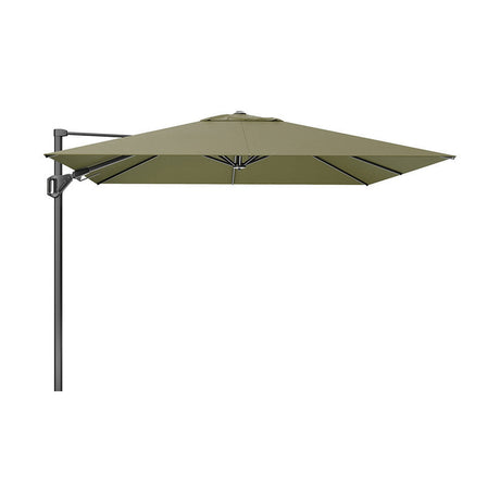 Challenger T2 cantilever parasol in green, 3m square canopy on an offset aluminium pole with side arm, shown against a plain white background.