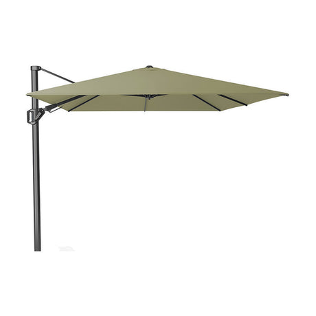 Challenger T2 3.5m rectangular cantilever parasol with sage green canopy and offset dark aluminium pole, shown against a plain white background.