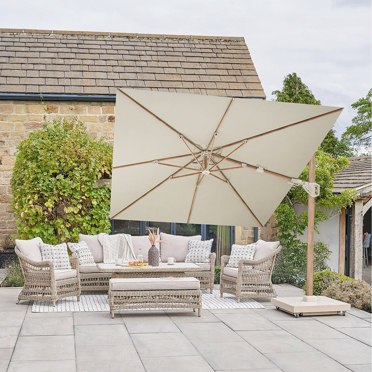 Challenger Teak T2 3.5m Rectangular Champagne Cantilever Parasol