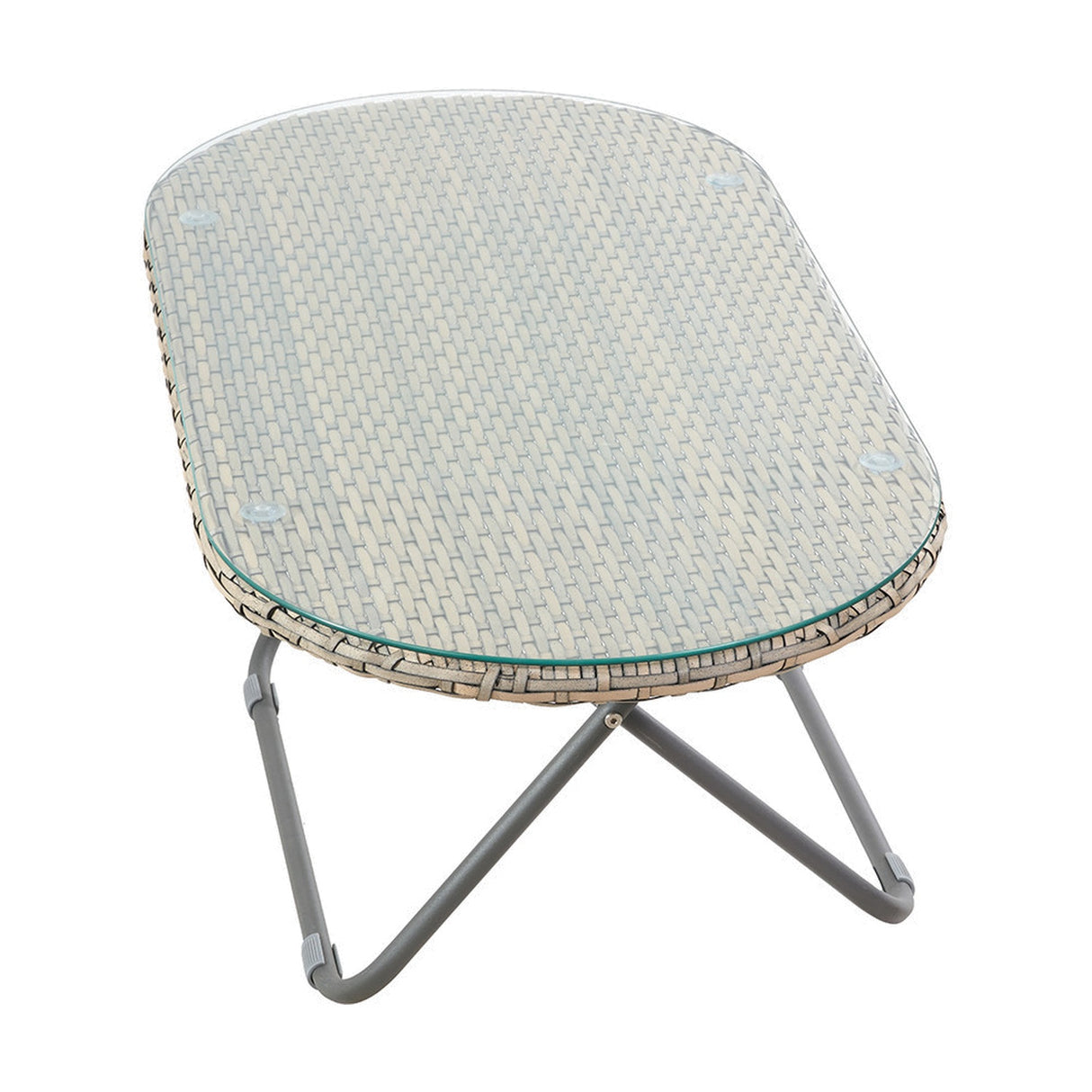 Tobs Outdoor Grey Synthetic Rattan Oval Lounger Table - 42cm