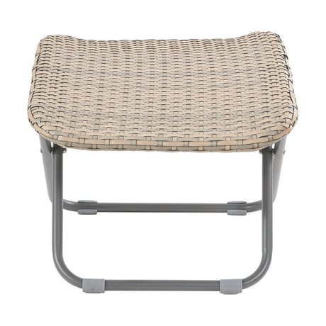 Tobs Outdoor Grey Synthetic Rattan Folding Footstool, 37cm, with woven top and grey folding steel frame, shown on a plain white background.