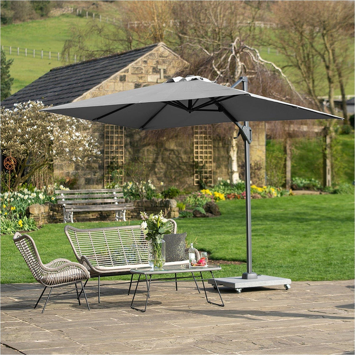 Voyager T1 X Rectangular Luna Grey Cantilever Parasol - 3m