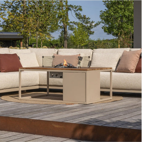 Cosi Sandy Beige & Teak Gas Fire Pit Table - 120cm