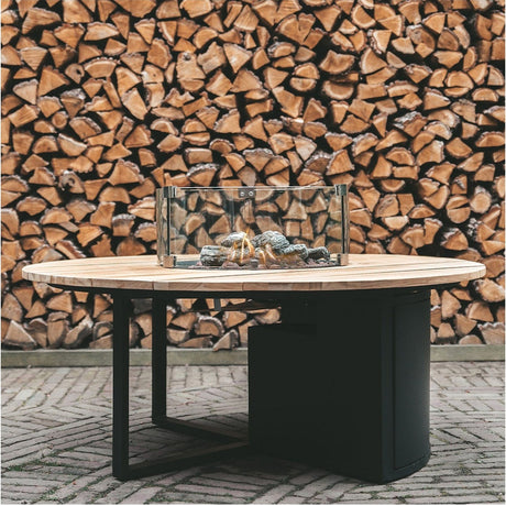 Cosi Black & Teak Round Gas Fire Pit Table - 120cm