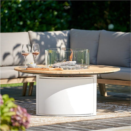 Cosi White & Teak Round Gas Fire Pit Table - 120cm