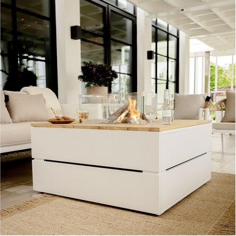 Cosi White & Teak Square Gas Fire Pit - 100cm