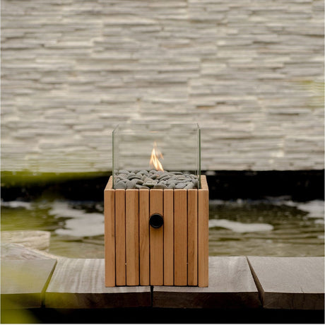 Cosi Timber Square Gas Flame Lantern - 30cm