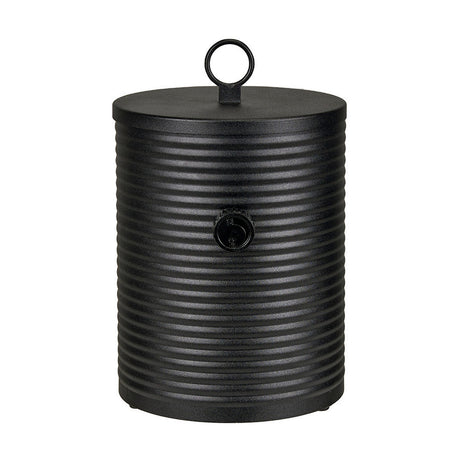 Cosi Iconic Black Gas Flame Lantern, 25cm, ribbed cylindrical steel body with domed lid, top carry ring, and control dial, shown on a plain white background.