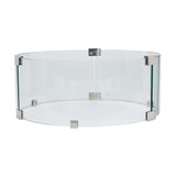 Cosiglass Set Large Fire Pit surround, 52cm wide, round tempered glass panels joined with brushed metal brackets, shown on a plain white background.