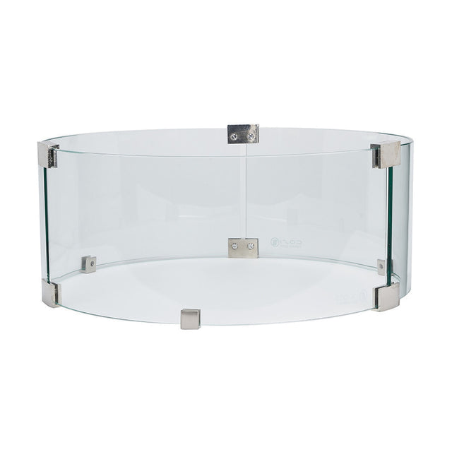 Cosiglass Set Large Fire Pit surround, 52cm wide, round tempered glass panels joined with brushed metal brackets, shown on a plain white background.