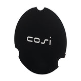 Cosi cover plate for large 52cm glass fire pit set, black oval design with white logo and notched edges, shown on a plain white background.