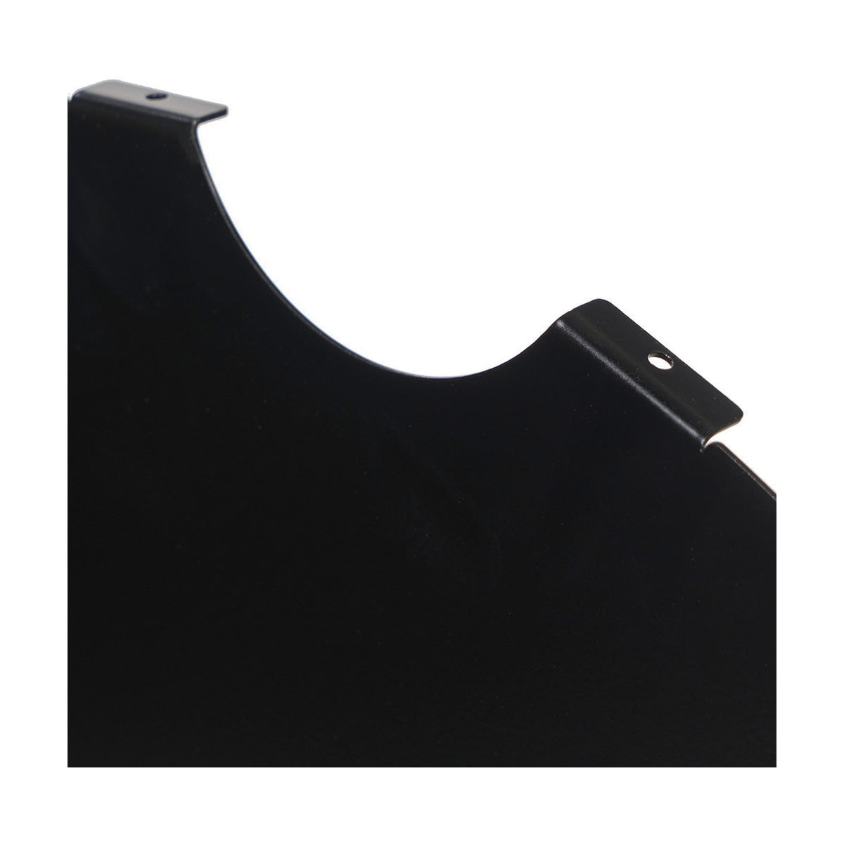 Close-up of the Cosi Cover Plate for Large Glass Set, 52cm, in matte black metal with a curved cut-out and mounting brackets, shown on a plain white background.