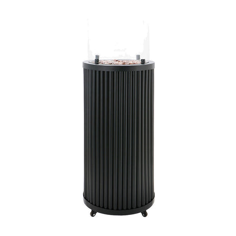Cosi Tube Black Gas Lantern, a 106cm tall aluminium fire lantern with ridged cylindrical base and clear glass top, shown on a plain white background.