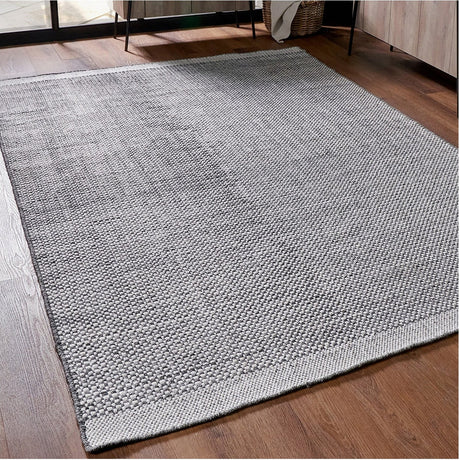 Indoor Outdoor Graphite & White Basket Weave Design Rug - 230 x 160cm
