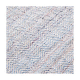 Close-up of an Indoor Outdoor Inca Design Rug, 230 x 160cm, showing a zigzag chevron weave in aqua blue and white polyester fabric.
