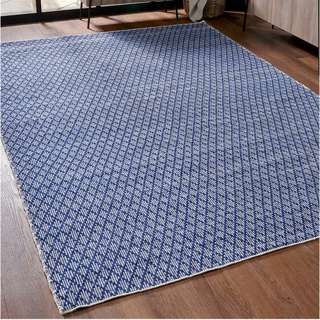 Indoor Outdoor Denim Blue & White Ikat Design Rug - 230 x 160cm