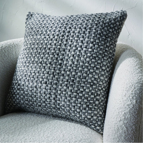 Indoor Outdoor Graphite & White Basket Weave Design Scatter Cushion