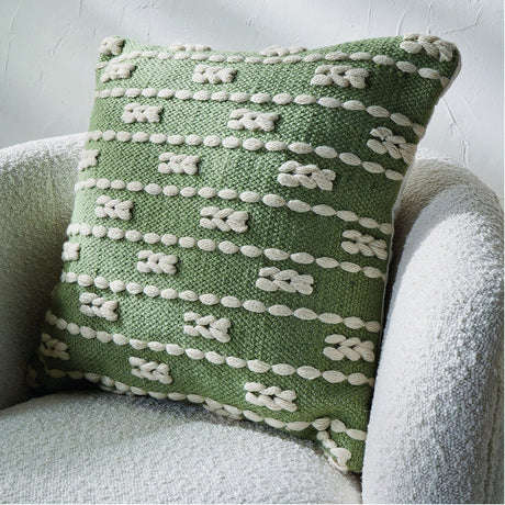 Indoor Outdoor Sage & White Braid Design Square Scatter Cushion