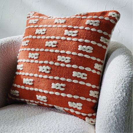 Indoor Outdoor Terracotta & White Braid Design Scatter Cushion