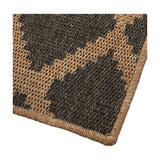 Corner detail of the Indoor Outdoor Natural & Slate Grey Diamond Design Rug, showing a flat-woven polypropylene diamond pattern with a natural woven edge binding.