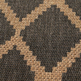 Close-up of the Indoor Outdoor Natural & Slate Grey Diamond Design Rug, showing a woven polypropylene diamond pattern in tan and charcoal grey.