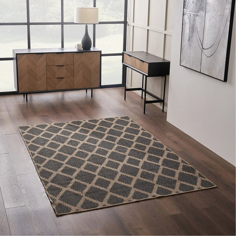 Indoor Outdoor Natural & Slate Grey Diamond Design Rug - 230 x 160cm
