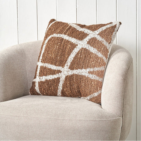 Indoor Outdoor Chocolate Brown & White Abstract Swirl Design Cushion