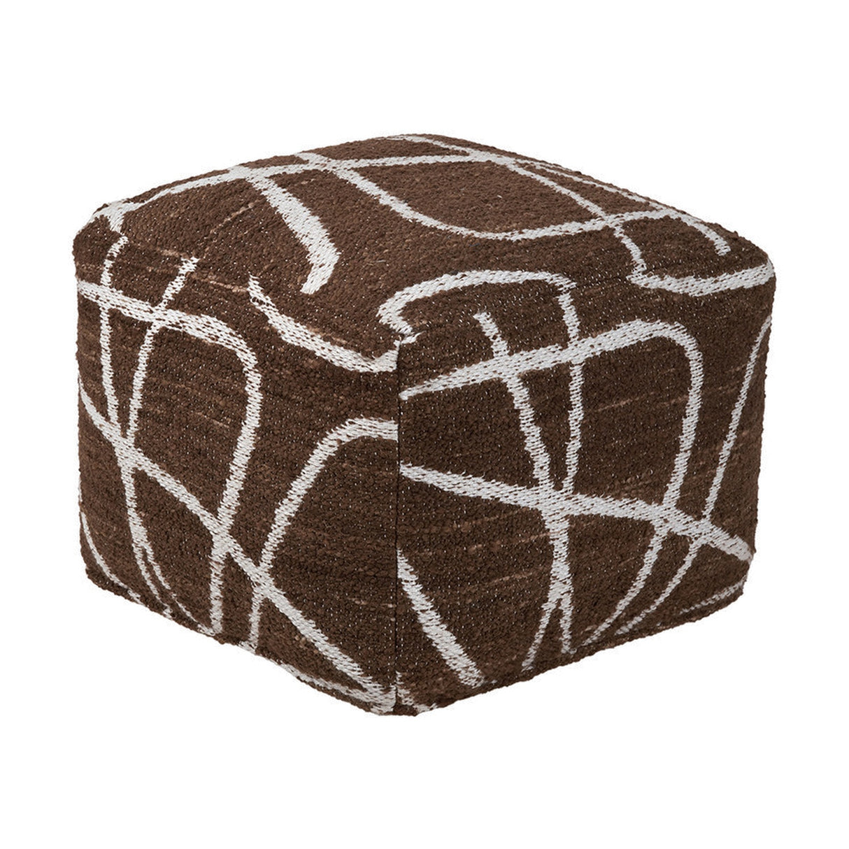 Indoor Outdoor Chocolate Brown & White Abstract Swirl Design Pouffe