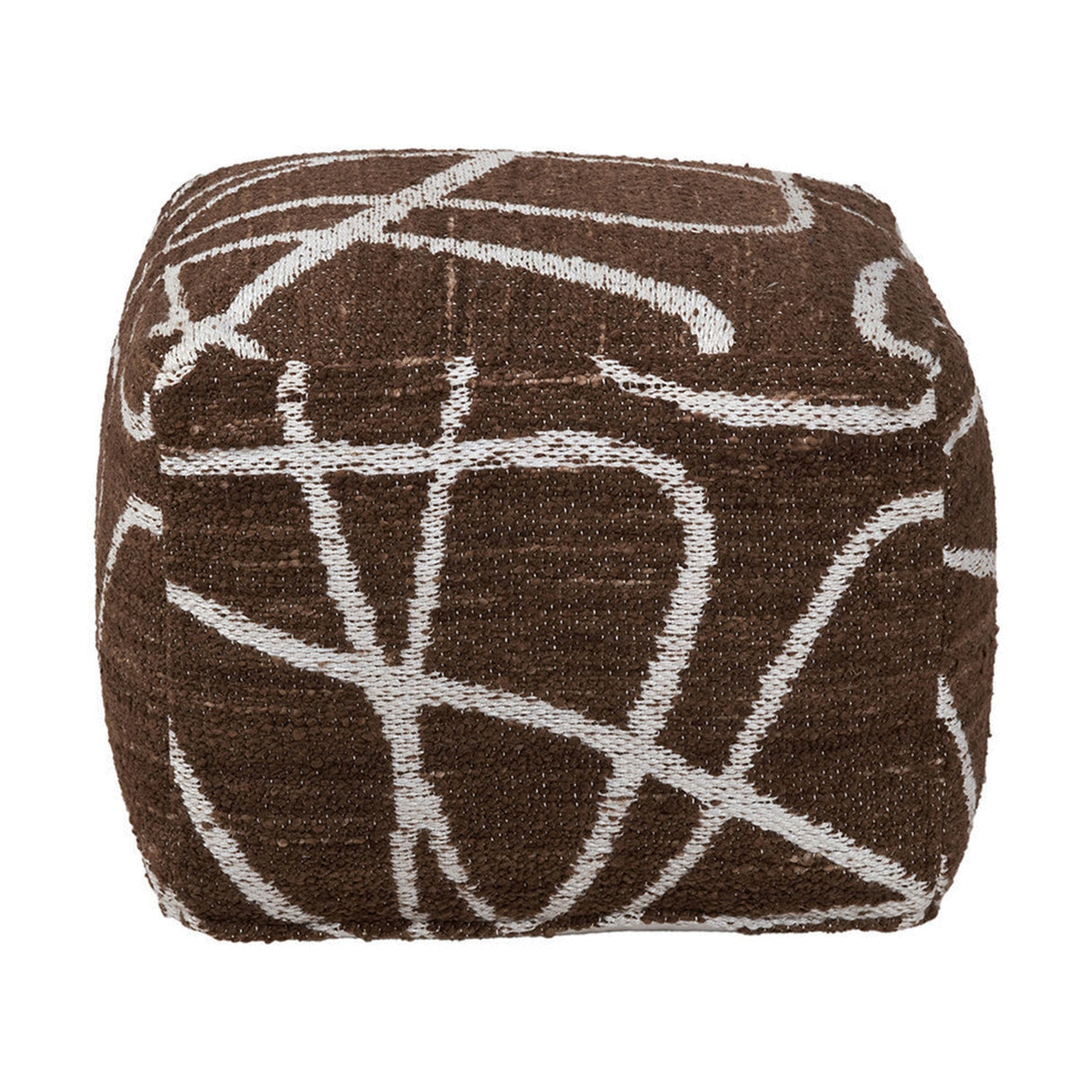 Indoor Outdoor Chocolate Brown & White Abstract Swirl Design Pouffe