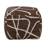 Indoor Outdoor Chocolate Brown & White Abstract Swirl Design Pouffe
