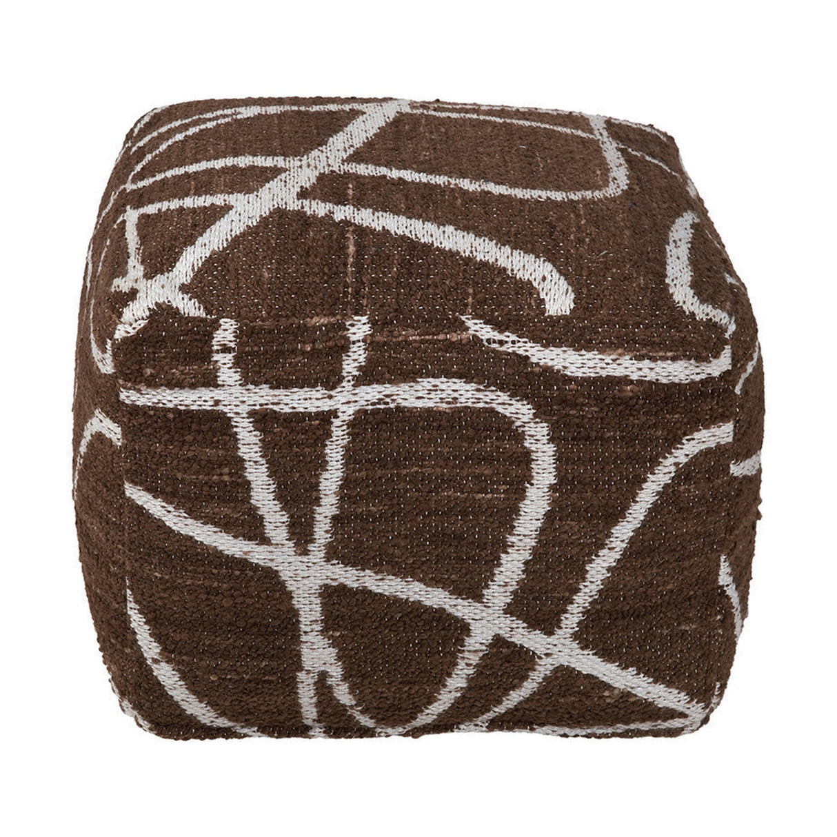 Indoor Outdoor Chocolate Brown & White Abstract Swirl Design Pouffe