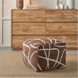 Indoor Outdoor Chocolate Brown & White Abstract Swirl Design Pouffe