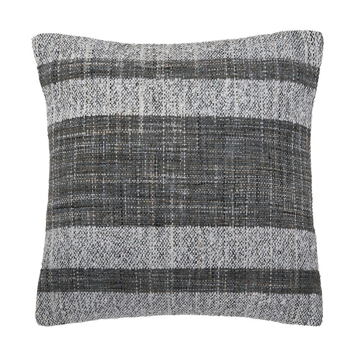 Indoor outdoor scatter cushion, 45cm square, with woven grey and white stripe design in a textured fabric finish, shown on a plain white background.