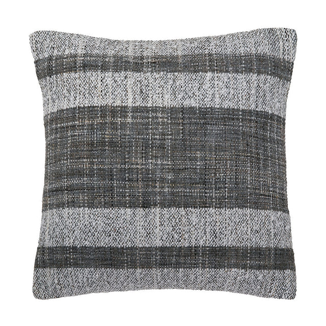 Indoor outdoor scatter cushion, 45cm square, with woven grey and white stripe design in a textured fabric finish, shown on a plain white background.