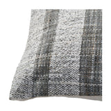 Close-up of an Indoor Outdoor Steel Grey & White Stripe Design Scatter Cushion, showing woven vertical stripes in grey and white fabric with a textured finish on a plain white background.